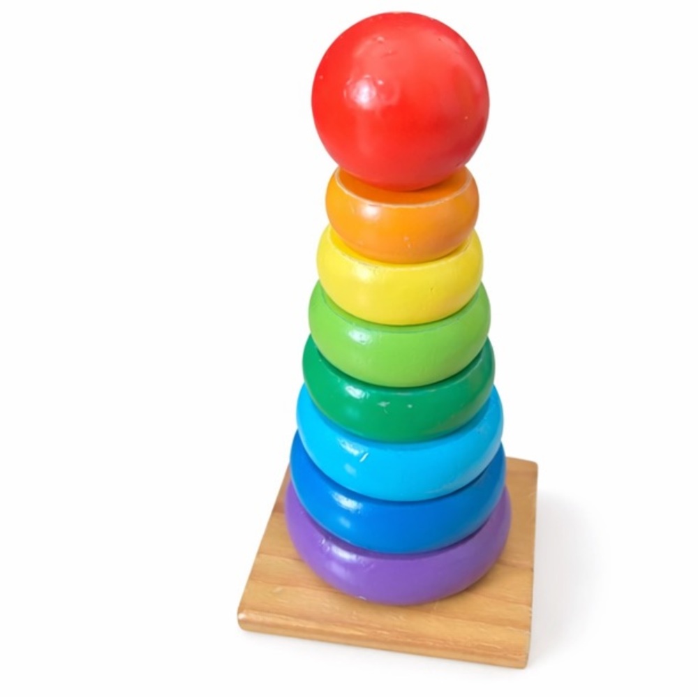Kids Rainbow Stacking Toy - Multicolor Wooden Ring Tower